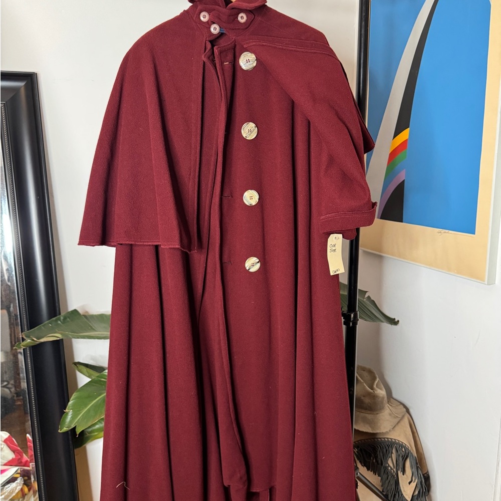 Vintage Victorian Ox Blood Maroon Wool Cloak - Picture 2 of 12